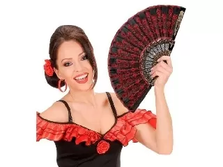 Legyező piros hímzéssel 