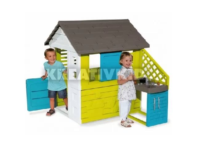 Smoby kerti házikó eltolható ablak spalettával és nyári konyhával