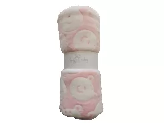 Soffi Baby takaró plüss dupla rózsaszín fehér macipofi 75x100cm