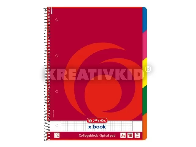 Spirálfüzet A4 / 100 lap, lyukasztott, perforált, regiszeteres, kockás