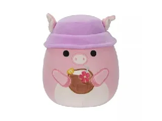 Squishmallows 20 cm - Peter a rózsaszín malac, trópusi itallal és sapkával