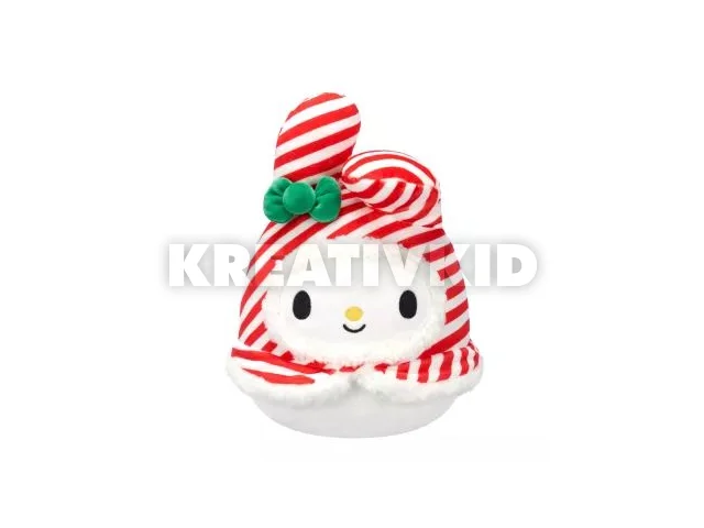 Squishmallows 20 cm - (Ünnepek) My Melody piros és fehér csíkos szalagokkal