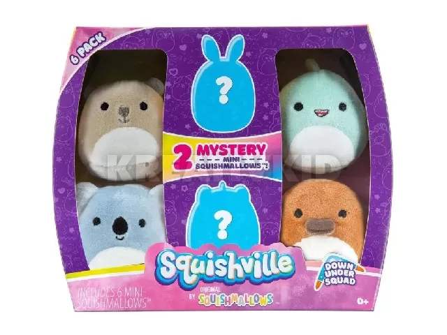 Squishville Down Under mini plüssök 6 darabos szett, amely 2 db meglepi mini plüsst tartalmaz
