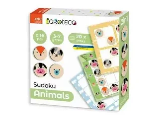 Sudoku logikai játék fából - 16 db-os, állatok