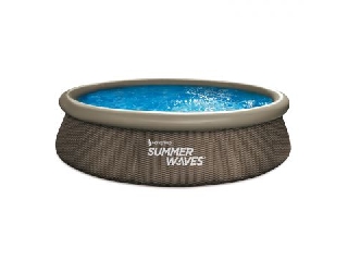 Summer Waves: Felfújható peremű, rattan mintás medence papírszűrős vízforgatóval - 366 cm
