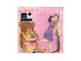 Szalvéta M+ Design 33*33 cm 20 db/csomag I Love You és a maci