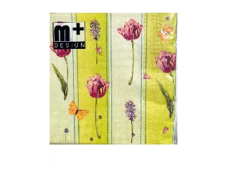 Szalvéta M+ Design 33*33 cm 20 db/csomag Virágok csíkos alapon