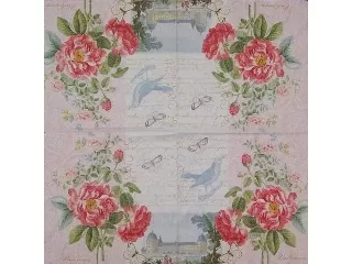 Szalvéta NOUVEAU 33*33 cm 20db/cs - Rózsa kék madárral