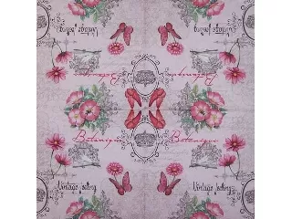 Szalvéta NOUVEAU 33*33 cm 20db/cs - Szitakötő rózsaszín virággal