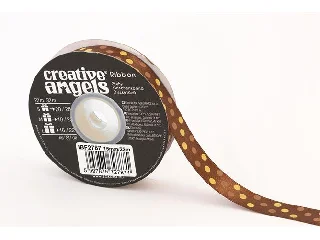 Szatén szalag, 15 mm x 22 m, bronz vegyes pöttyökkel