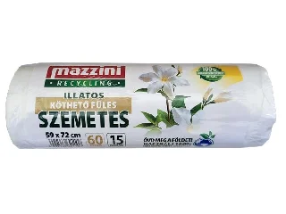Szemeteszsák, újrahasznosított, köthető füles, illatosított, 60 l, 15 db, 59x72 cm, 13 µ, MAZZINI, virág illat