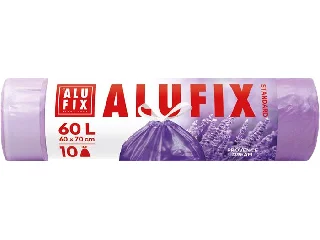 Szemeteszsák, zárószalagos, 60 l, 10 db, 60x70 cm, 15 µ, ALUFIX, levendula