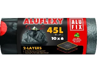 Szemeteszsák, zárószalagos, kétrétegű, 45 l, 10 db, 52x69 cm, 28 µ, ALUFIX