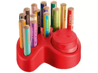 Színes ceruza készlet asztali tartóban, kerek, vastag, STABILO 