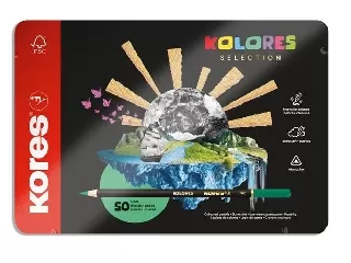 Színes ceruza készlet, háromszögletű, fém doboz, KORES 