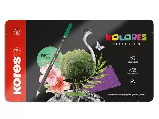 Színes ceruza készlet, háromszögletű, fém doboz, KORES 