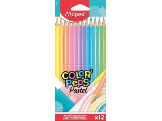 Színes ceruza készlet, háromszögletű, MAPED 12 pasztell szín 
