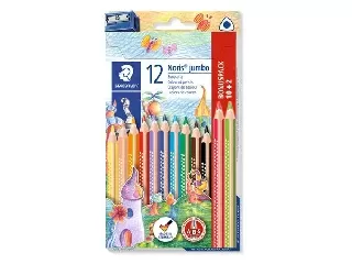 Színes ceruza készlet, háromszögletű, vastag, hegyezővel, STAEDTLER 