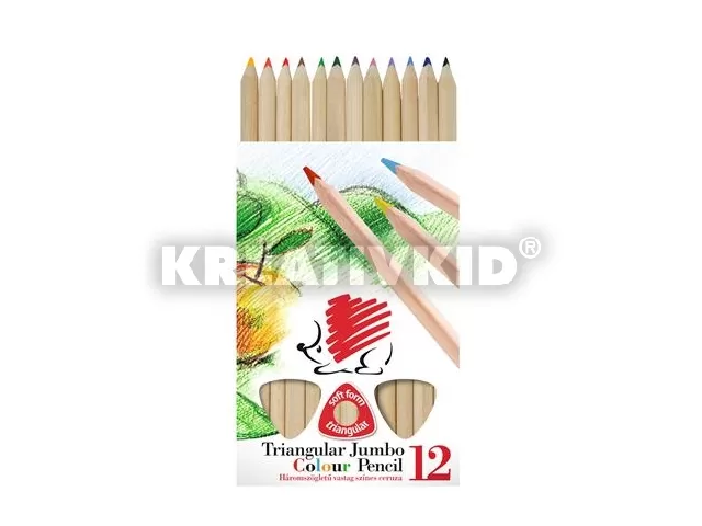 Színes ceruza készlet, háromszögletű, vastag, natúr, ICO 
