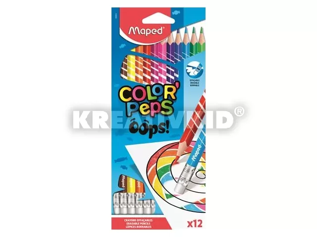 Színes ceruza készlet, háromszügletű, radírozható, MAPED 