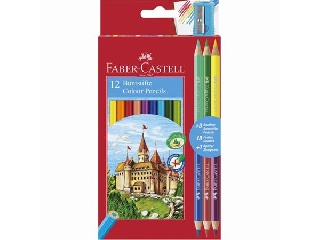 Színes ceruza készlet, hatszögletű, FABER-CASTELL, 12 különböző szín + 3 db bicolor ceruza