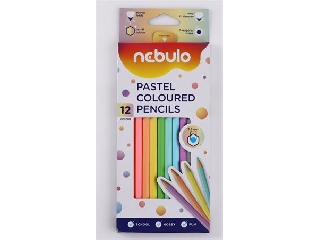 Színes ceruza készlet, hatszögletű, NEBULO, 12 különböző pasztell szín