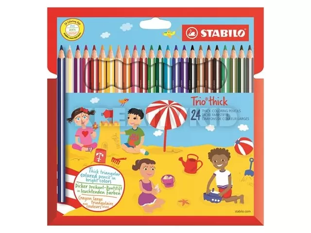 Színes ceruza készlet, vastag, háromszögletű, hegyezővel, STABILO 