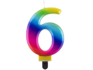 Szivárvány színű születésnapi számgyertya, 8 cm - 6