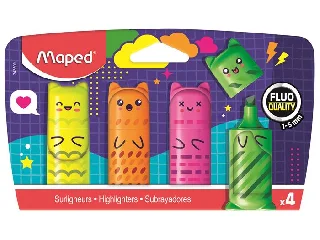 Szövegkiemelő készlet, 1-5 mm, MAPED „Fluo Peps Mini Kawaii”, 4 különböző szín