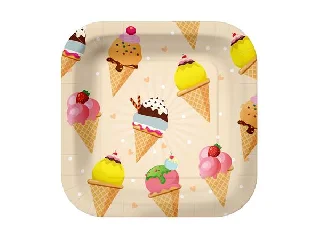 Tányér, papír, 23 cm, fagyi minta