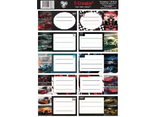 T-Creativ: Sportautó mintás füzetcímke - 10 db