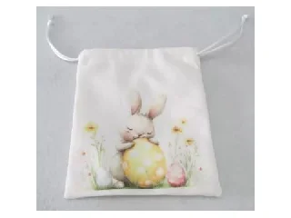 Textil ajándéktasak nyuszi mintával - 14 x 17 cm