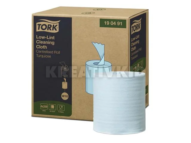 Tisztítókendő, szöszszegény, tekercses, 1 rétegű, 200 db, utántöltő hordozható vödörhöz, W10 rendszer, TORK, türkiz