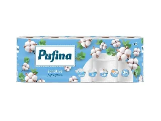 Toalettpapír, 3 rétegű, kistekercses, 10 tekercs, PUFINA 