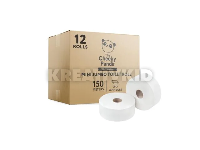 Toalettpapír, bambusz, 2 rétegű, nagytekercses, 18 cm átmérő, 150 m/tekercs, 12 tekercs, CHEEKY PANDA, fehér