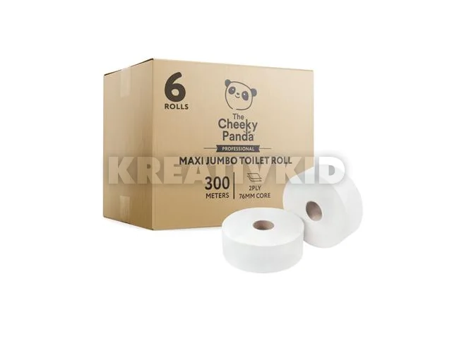 Toalettpapír, bambusz, 2 rétegű, nagytekercses, 24,2 cm átmérő, 300 m/tekercs, 6 tekercs, CHEEKY PANDA, fehér