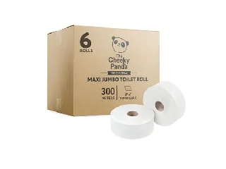 Toalettpapír, bambusz, 2 rétegű, nagytekercses, 24,2 cm átmérő, 300 m/tekercs, 6 tekercs, CHEEKY PANDA, fehér