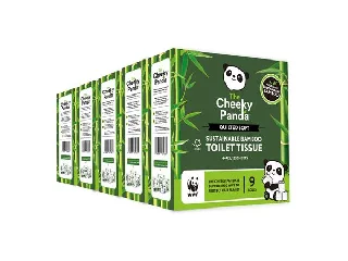 Toalettpapír, bambusz, 3 rétegű, kistekercses, 9 tekercs, CHEEKY PANDA, fehér