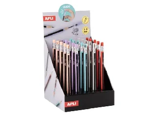 Töltőceruza display, mechanikus, 2 mm, hegyezővel, ceruzahatású, APLI, vegyes színekben, 25 db