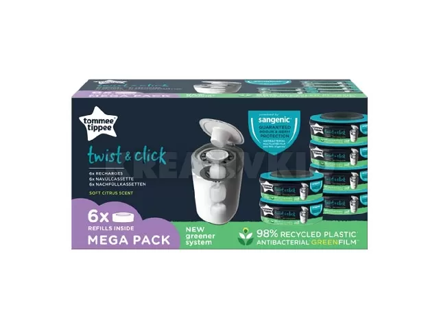 Tommee Tippee pelenkacsomagoló utántöltõ 6db, pelenkatároló szemetessel Twist & Click