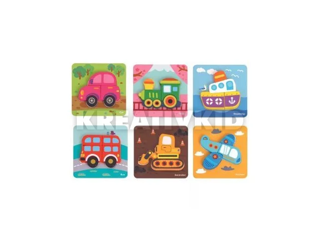 Tooky Toy: 6 az 1-ben mini fa formakirakó - járművek
