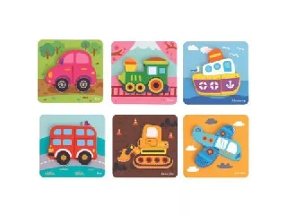 Tooky Toy: 6 az 1-ben mini fa formakirakó - járművek