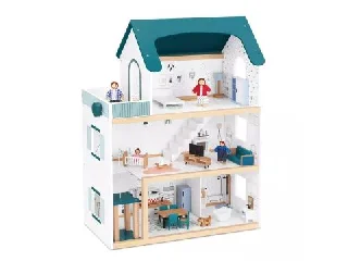 Tooky Toy: Kétemeletes babaház figurákkal, fa