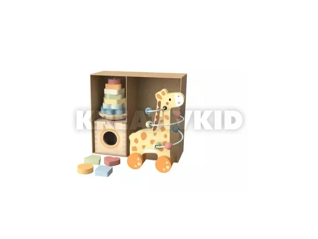 Tooy Toys: 3 az 1-ben doboz fából - Zsiráf