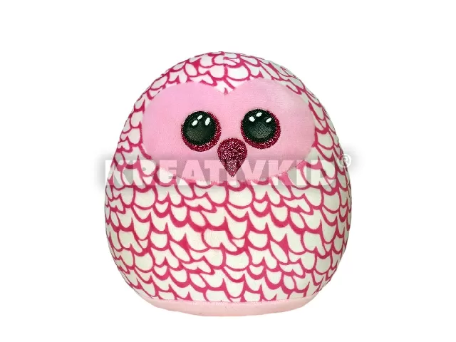Ty Squish-a-Boos párna alakú plüss figura PINKY, 22 cm - rózsaszín bagoly