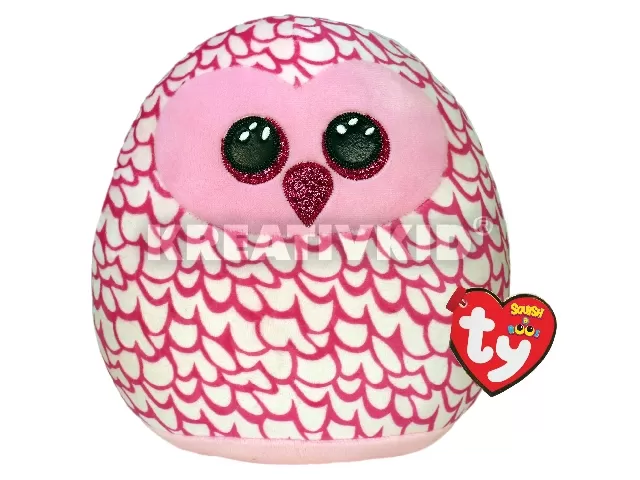 Ty Squish-a-Boos párna alakú plüss figura PINKY, 30 cm - rózsaszín bagoly