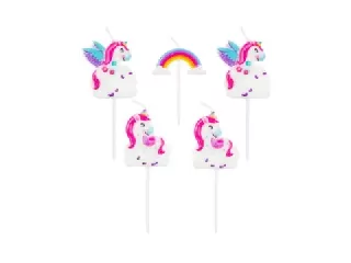 Unikornis gyertyák szivárvánnyal - 5 darabos