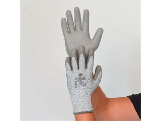 Védőkesztyű, HPPE, tenyerén PU mártott, vágásbiztos, XL méret, szürke