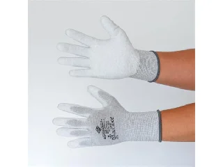 Védőkesztyű, karbonszálas, PU tenyerén mártott, M méret, fehér-szürke