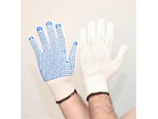 Védőkesztyű, kevertszálas, PVC pöttyözött, XL méret, natúrfehér